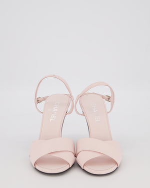 Chanel Baby Pink Leather Crossover Heels with Logo Pearl Heel Detail Size EU 37.5