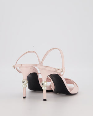 Chanel Baby Pink Leather Crossover Heels with Logo Pearl Heel Detail Size EU 37.5