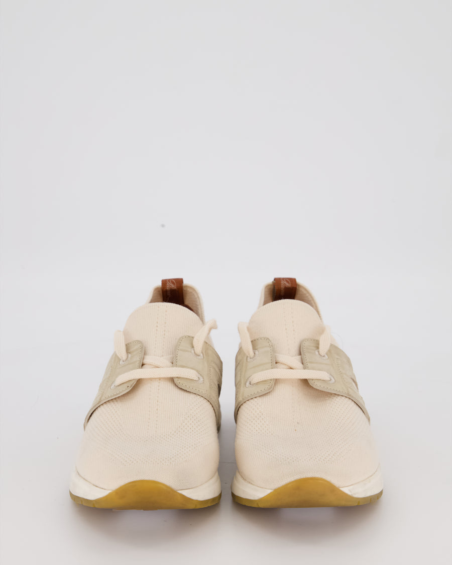 Loro Piana 360 LP Flexy Walk Sneaker in Light Cream Knitted Wool and Grey Alligator Panels Size EU 37.5