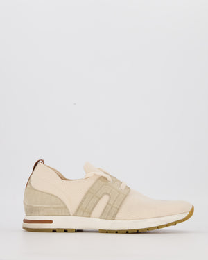 Loro Piana 360 LP Flexy Walk Sneaker in Light Cream Knitted Wool and Grey Alligator Panels Size EU 37.5