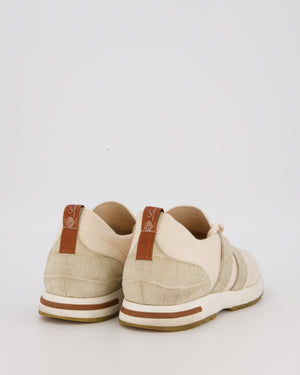 Loro Piana 360 LP Flexy Walk Sneaker in Light Cream Knitted Wool and Grey Alligator Panels Size EU 37.5