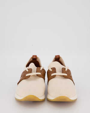 Loro Piana 360 LP Flexy Walk Sneaker in Light Cream Knitted Wool and Brown Ostrich Panels Size EU 37.5