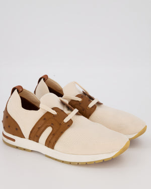 Loro Piana 360 LP Flexy Walk Sneaker in Light Cream Knitted Wool and Brown Ostrich Panels Size EU 37.5
