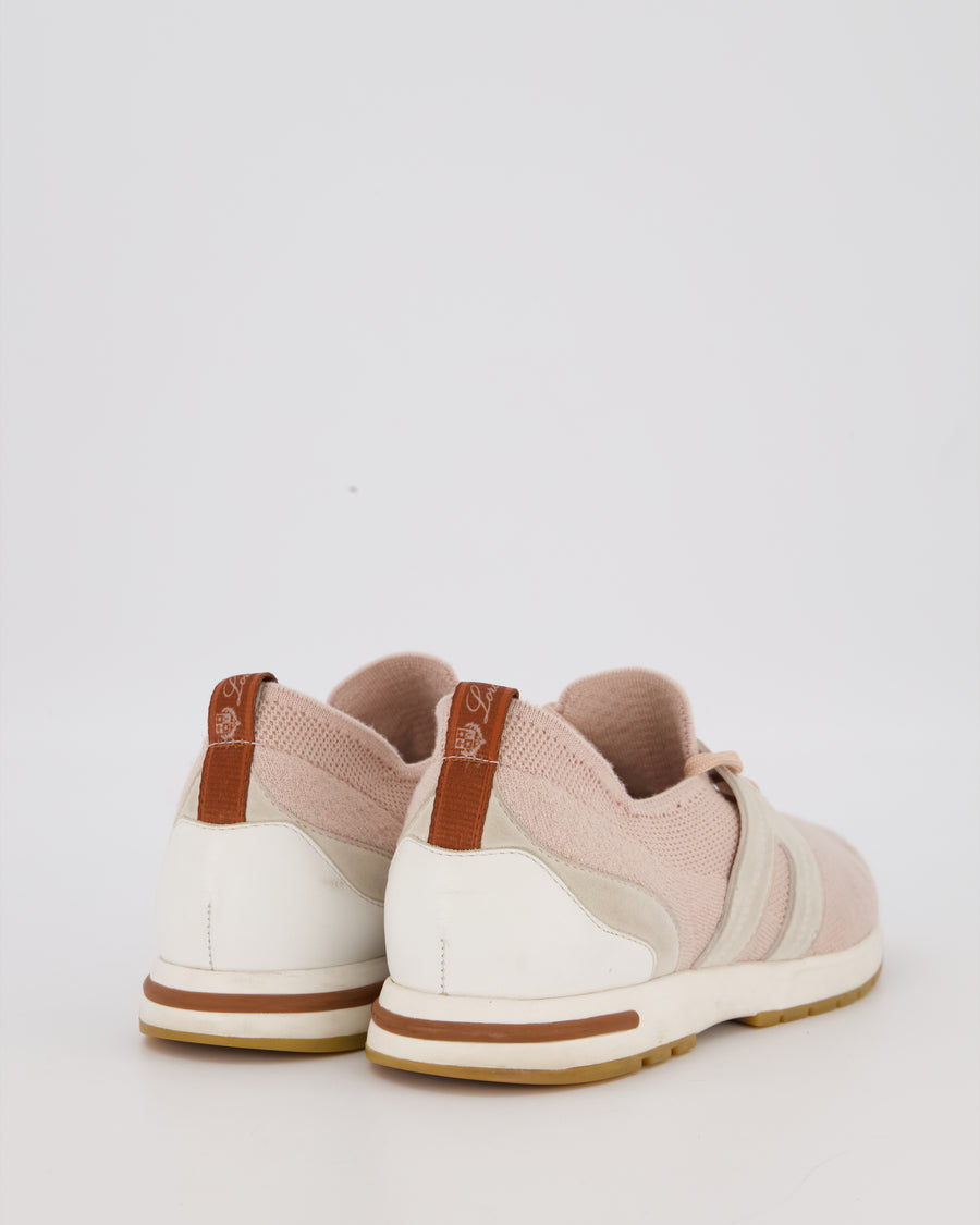 Loro Piana 360 LP Flexy Walk Sneaker in Light Pink Knitted Wool Upper and Suede Panels Size EU 37