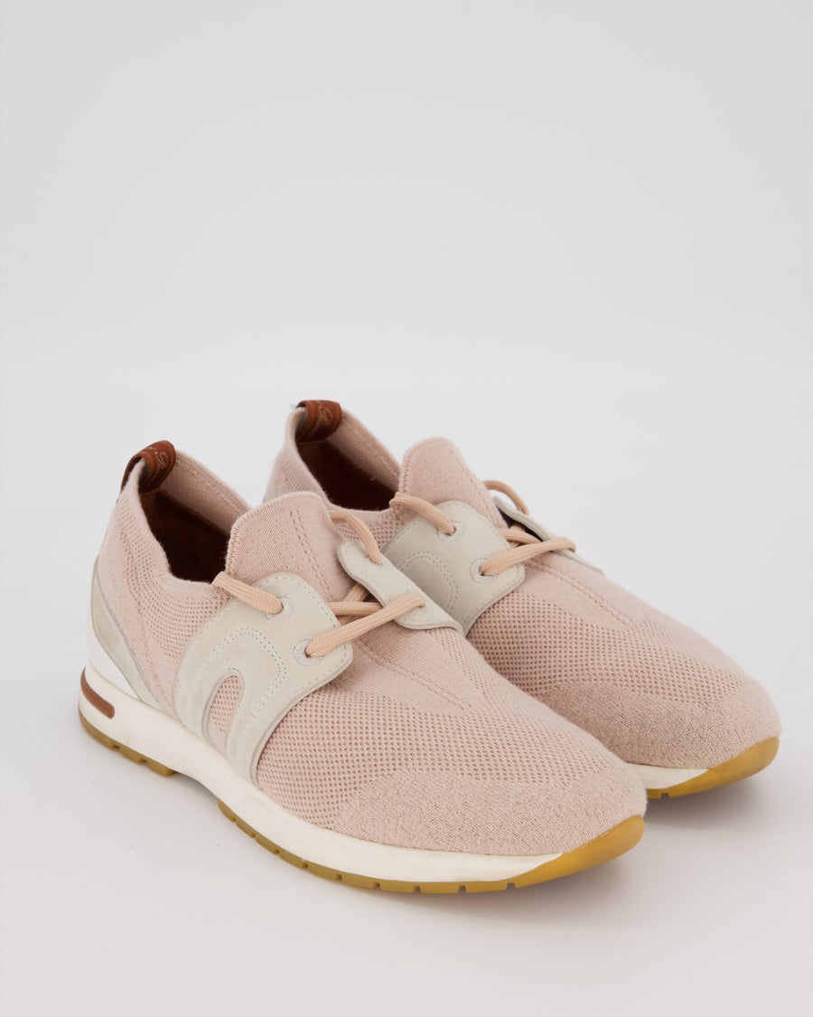 Loro Piana 360 LP Flexy Walk Sneaker in Light Pink Knitted Wool Upper and Suede Panels Size EU 37