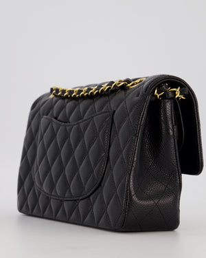 Chanel Black Classic Medium Double Flap Bag in Caviar Leather with Gold Hardware