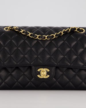Chanel Black Classic Medium Double Flap Bag in Caviar Leather with Gold Hardware