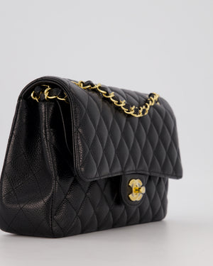 Chanel Black Classic Medium Double Flap Bag in Caviar Leather with Gold Hardware