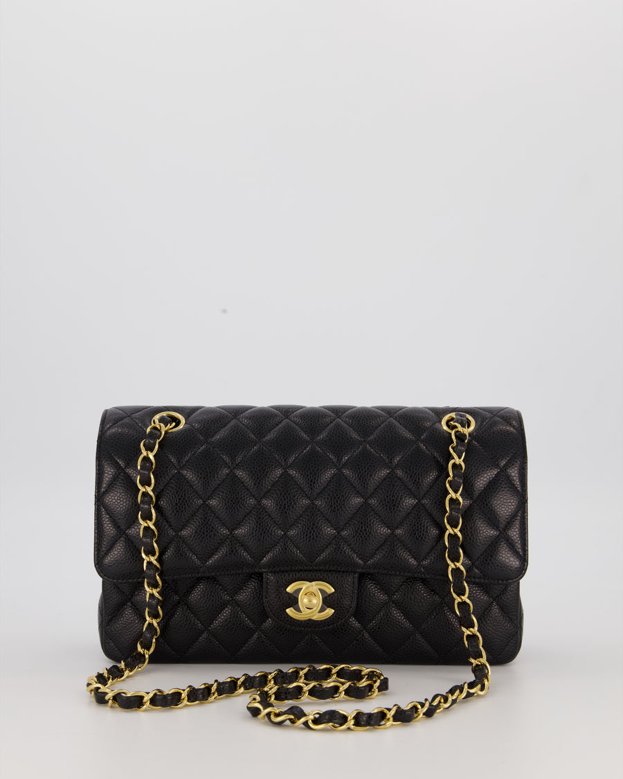 Chanel Black Classic Medium Double Flap Bag in Caviar Leather with Gold Hardware