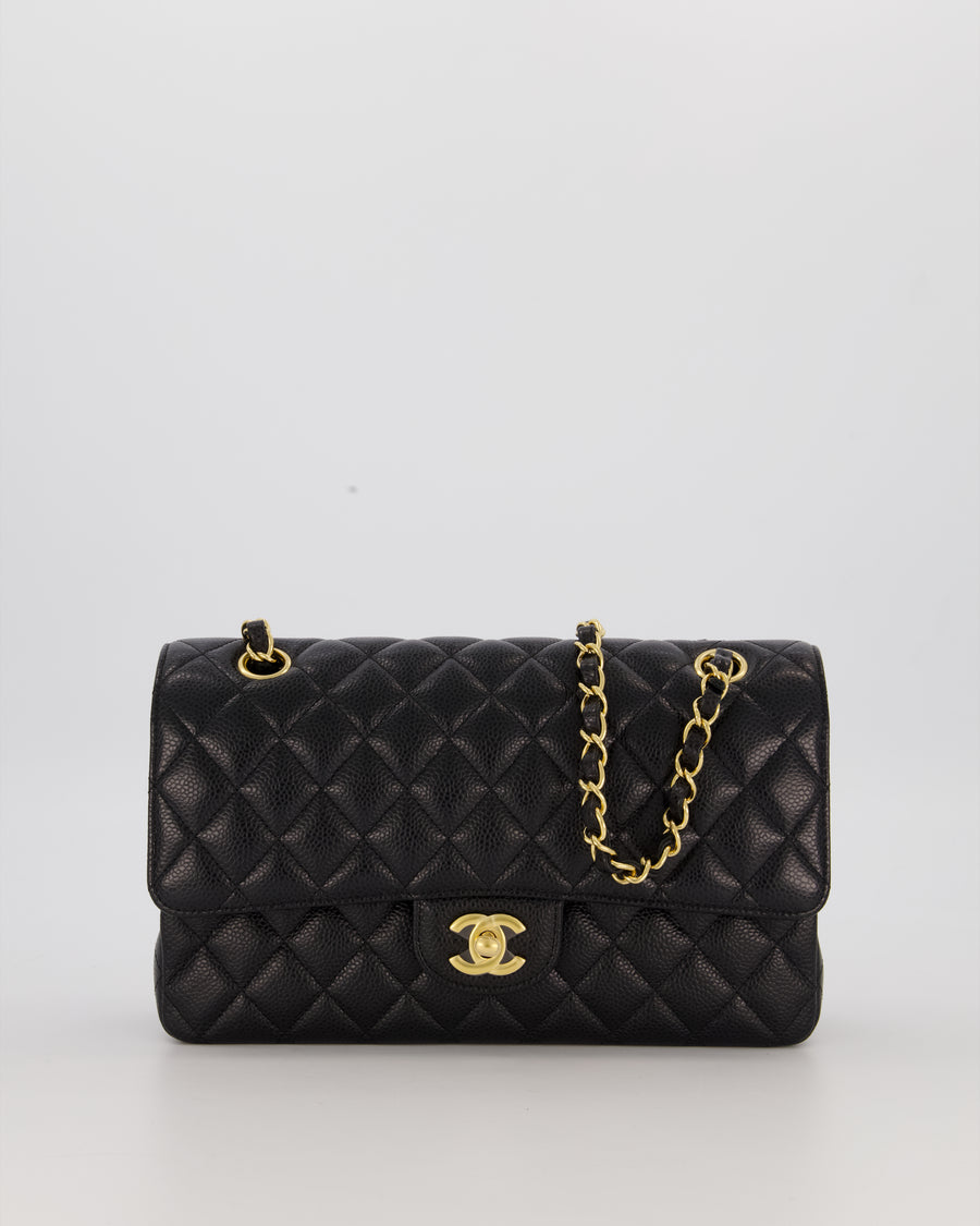Chanel Black Classic Medium Double Flap Bag in Caviar Leather with Gold Hardware