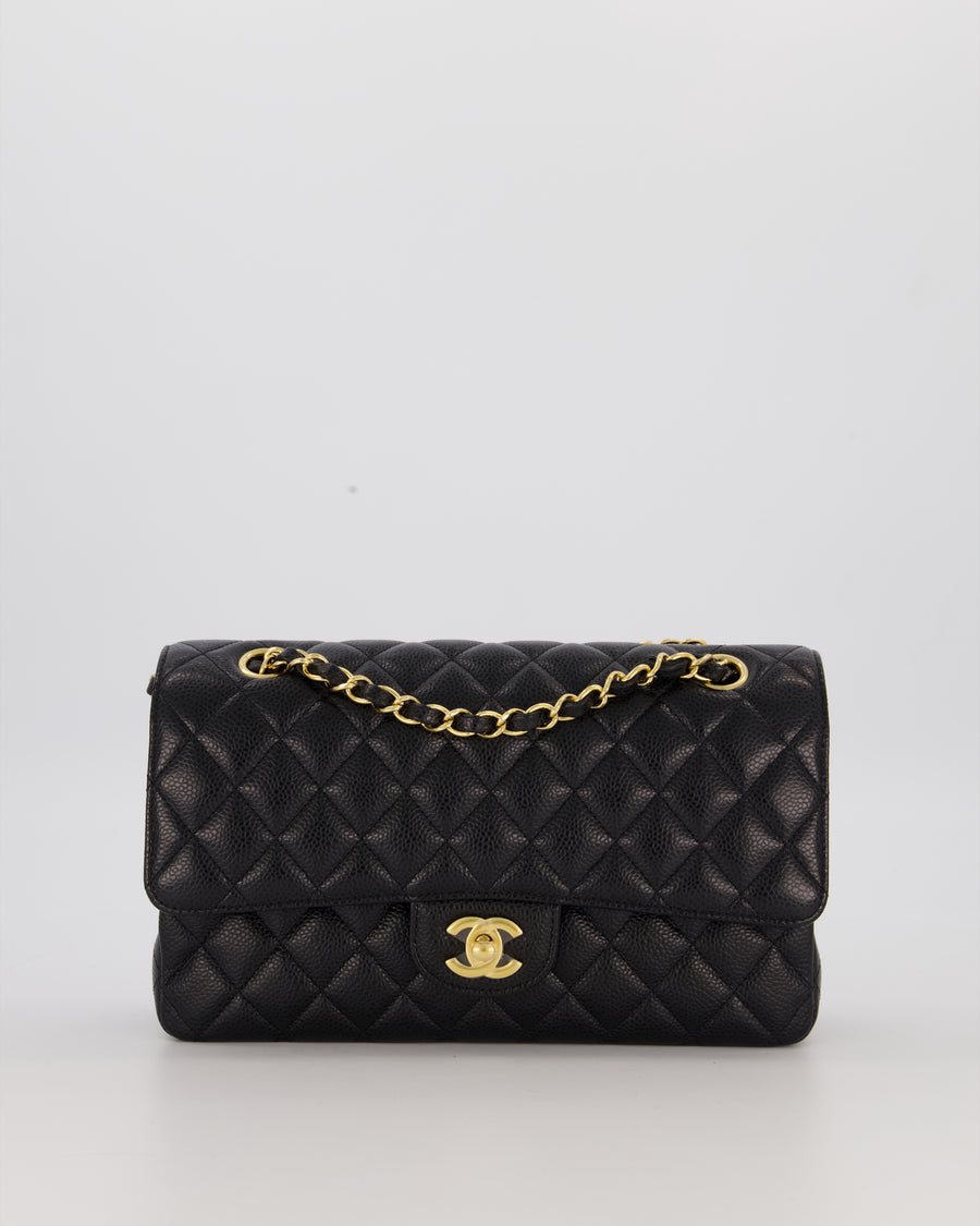 Chanel Black Classic Medium Double Flap Bag in Caviar Leather with Gold Hardware