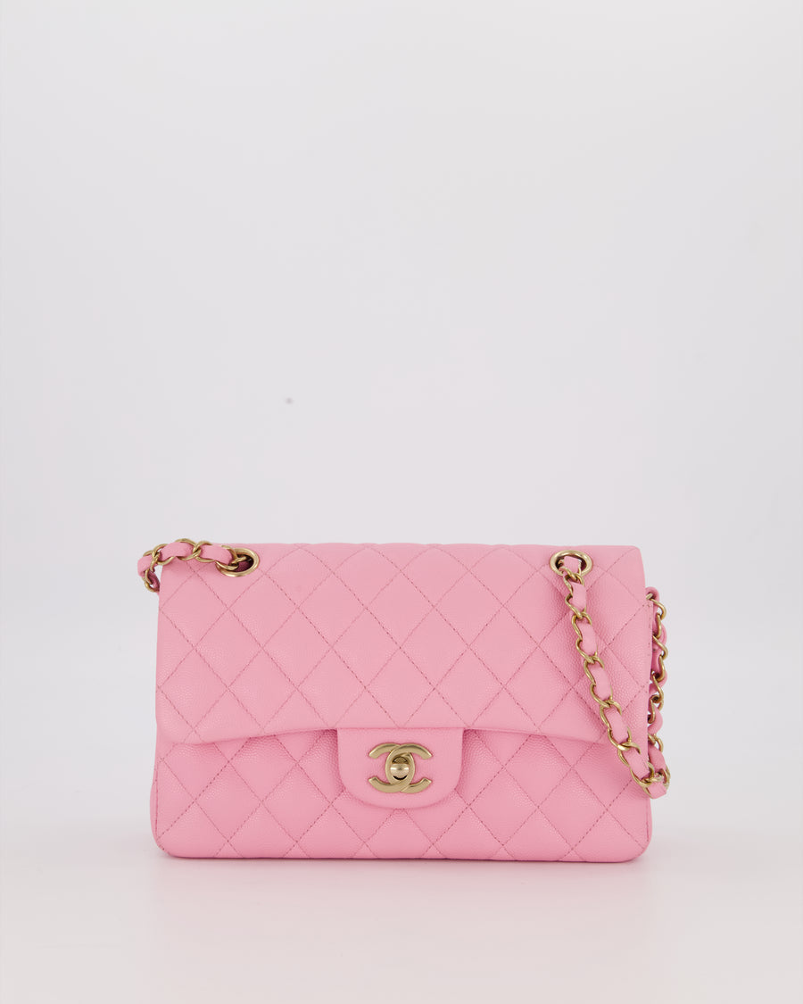 Chanel 23P Bubblegum Pink Classic Small Double Flap Bag in Caviar Leather with Gold Hardware