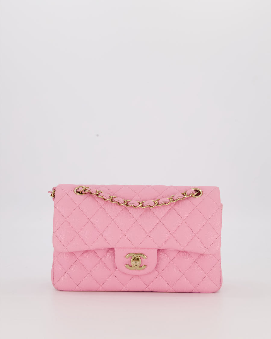 Chanel 23P Bubblegum Pink Classic Small Double Flap Bag in Caviar Leather with Gold Hardware