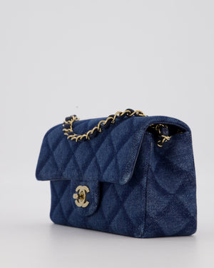 Chanel Dark Blue Quilted-Effect Blue Mini Rectangular Flap Bag in Denim with Gold Hardware