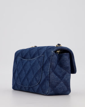 Chanel Dark Blue Quilted-Effect Blue Mini Rectangular Flap Bag in Denim with Gold Hardware