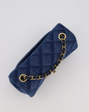 Chanel Dark Blue Quilted-Effect Blue Mini Rectangular Flap Bag in Denim with Gold Hardware