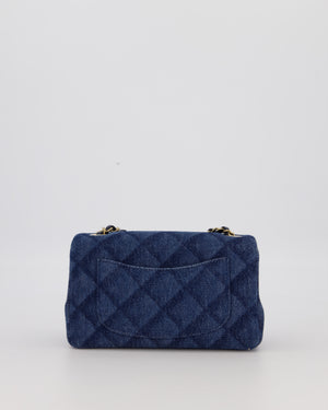 Chanel Dark Blue Quilted-Effect Blue Mini Rectangular Flap Bag in Denim with Gold Hardware