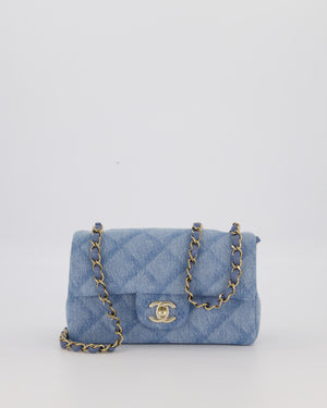 Chanel Light Blue Quilted-Effect Mini Rectangular Flap Bag in  Denim with Gold Hardware