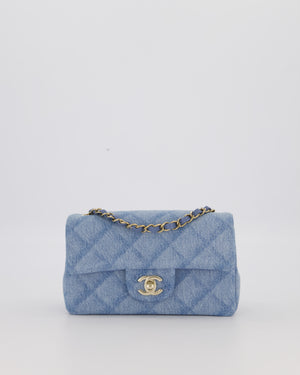 Chanel Light Blue Quilted-Effect Mini Rectangular Flap Bag in  Denim with Gold Hardware