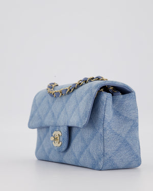 Chanel Light Blue Quilted-Effect Mini Rectangular Flap Bag in  Denim with Gold Hardware