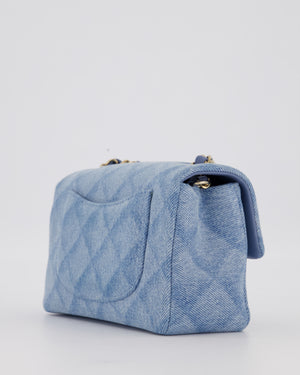 Chanel Light Blue Quilted-Effect Mini Rectangular Flap Bag in  Denim with Gold Hardware