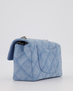 Chanel Light Blue Quilted-Effect Mini Rectangular Flap Bag in  Denim with Gold Hardware