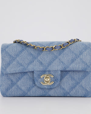 Chanel Light Blue Quilted-Effect Mini Rectangular Flap Bag in  Denim with Gold Hardware