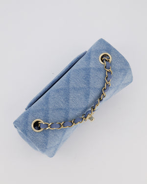 Chanel Light Blue Quilted-Effect Mini Rectangular Flap Bag in  Denim with Gold Hardware