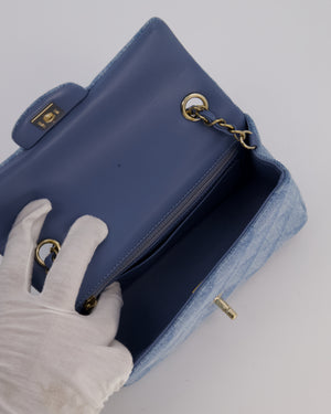 Chanel Light Blue Quilted-Effect Mini Rectangular Flap Bag in  Denim with Gold Hardware