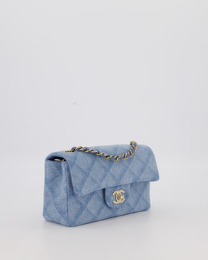 Chanel Light Blue Quilted-Effect Mini Rectangular Flap Bag in  Denim with Gold Hardware