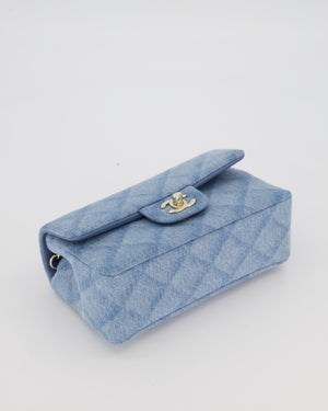Chanel Light Blue Quilted-Effect Mini Rectangular Flap Bag in  Denim with Gold Hardware