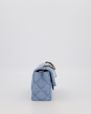 Chanel Light Blue Quilted-Effect Mini Rectangular Flap Bag in  Denim with Gold Hardware