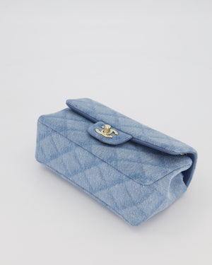Chanel Light Blue Quilted-Effect Mini Rectangular Flap Bag in  Denim with Gold Hardware
