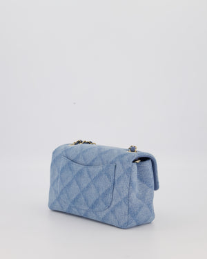 Chanel Light Blue Quilted-Effect Mini Rectangular Flap Bag in  Denim with Gold Hardware