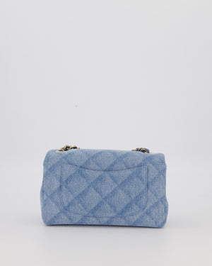 Chanel Light Blue Quilted-Effect Mini Rectangular Flap Bag in  Denim with Gold Hardware