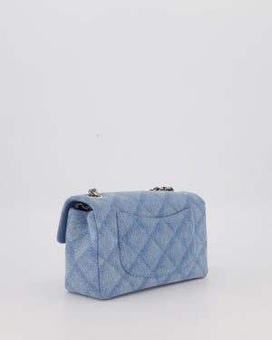 Chanel Light Blue Quilted-Effect Mini Rectangular Flap Bag in  Denim with Gold Hardware