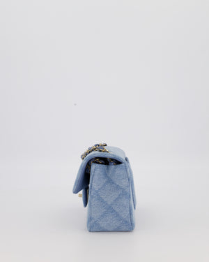Chanel Light Blue Quilted-Effect Mini Rectangular Flap Bag in  Denim with Gold Hardware