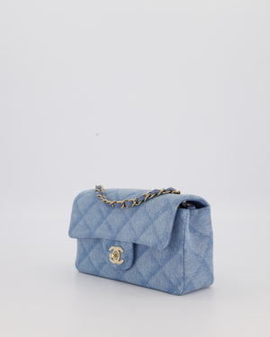 Chanel Light Blue Quilted-Effect Mini Rectangular Flap Bag in  Denim with Gold Hardware
