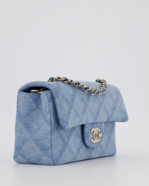 Chanel Light Blue Quilted-Effect Mini Rectangular Flap Bag in  Denim with Gold Hardware