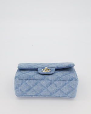 Chanel Light Blue Quilted-Effect Mini Rectangular Flap Bag in  Denim with Gold Hardware