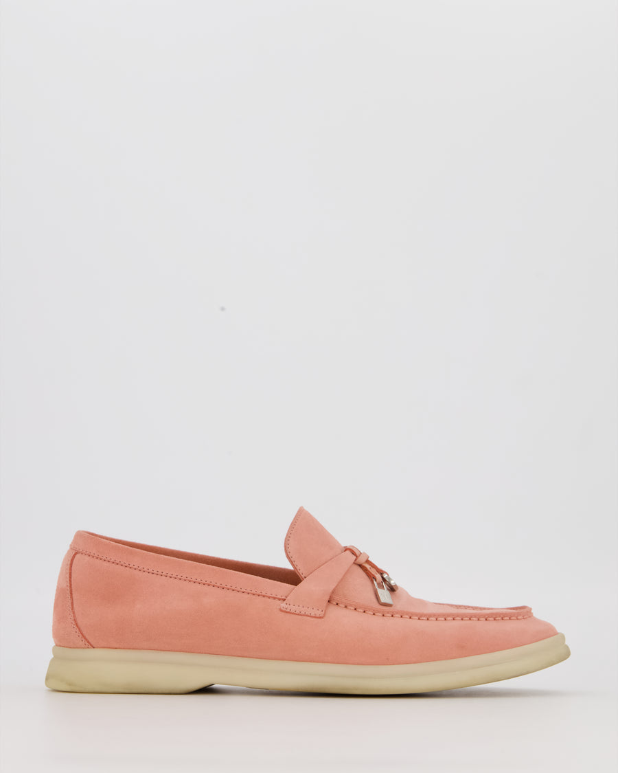 Loro Piana Pink Suede Summer Charms Walk Loafers Size EU 37