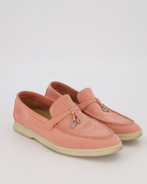 Loro Piana Pink Suede Summer Charms Walk Loafers Size EU 37