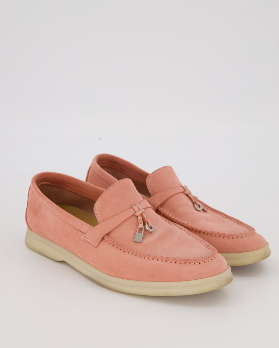 Loro Piana Pink Suede Summer Charms Walk Loafers Size EU 37