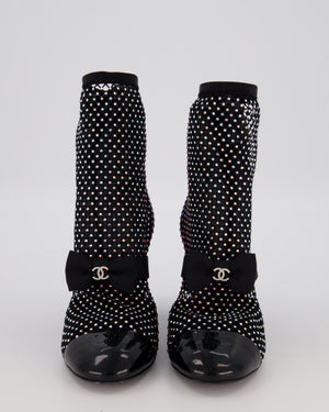 Chanel Resille Strass Black Mary Jane Boots With Embellished Mesh EU 37