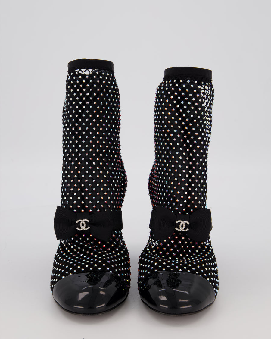 Chanel Resille Strass Black Mary Jane Boots With Embellished Mesh EU 37
