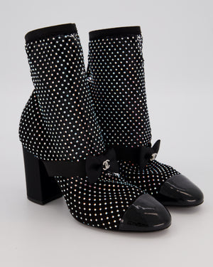 Chanel Resille Strass Black Mary Jane Boots With Embellished Mesh EU 37