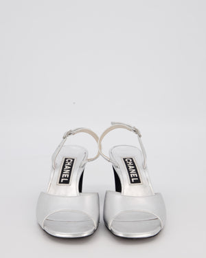 Chanel Silver Heeled Sandal With CC Logo Detail EU 37.5C