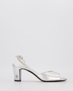 Chanel Silver Heeled Sandal With CC Logo Detail EU 37.5C