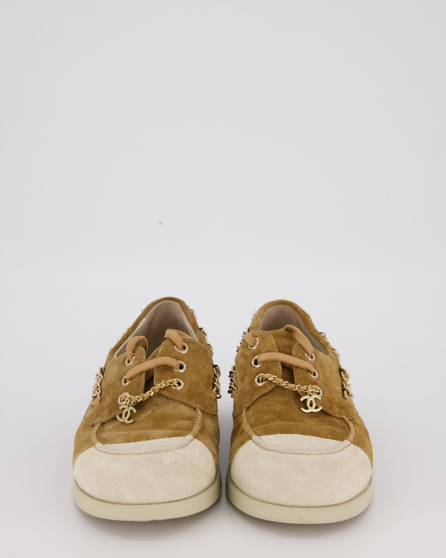 Chanel Chain Two Tone Design Detail Loafers Size EU 37