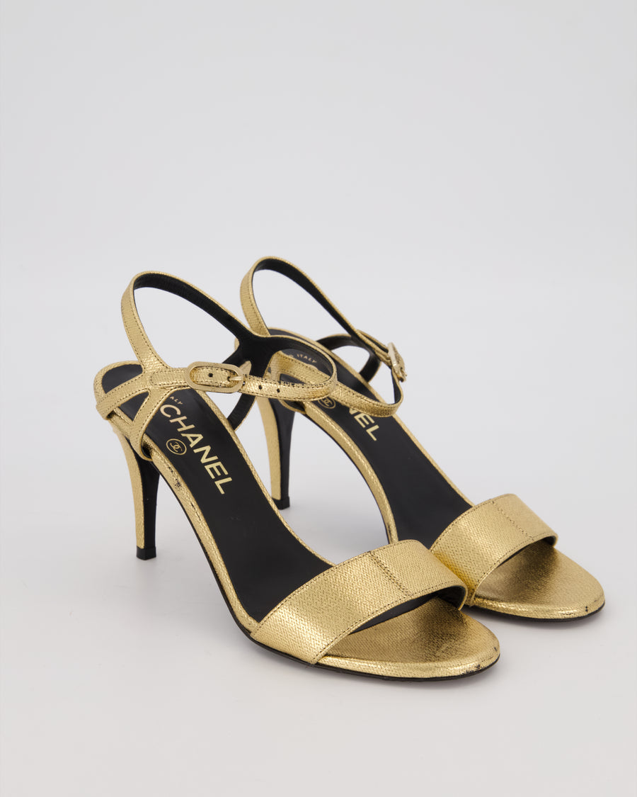 Chanel 22/A Gold Strappy Heeled Sandals EU 37.5C